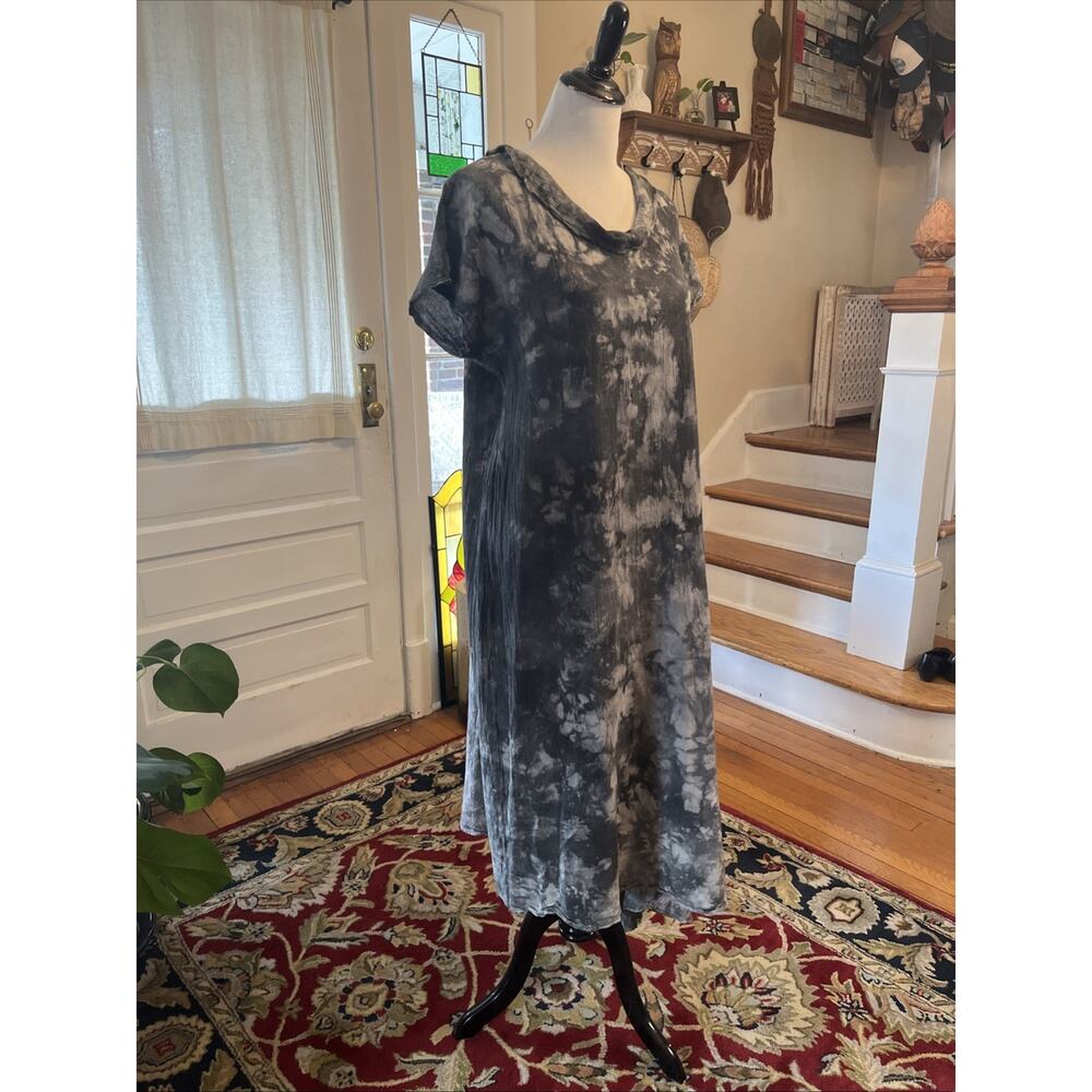 Oh My Gauze Dress 2 L/XL Black Blue Gray Tie Dye Boho Hippie Lagenlook Maxi - Picture 3 of 13